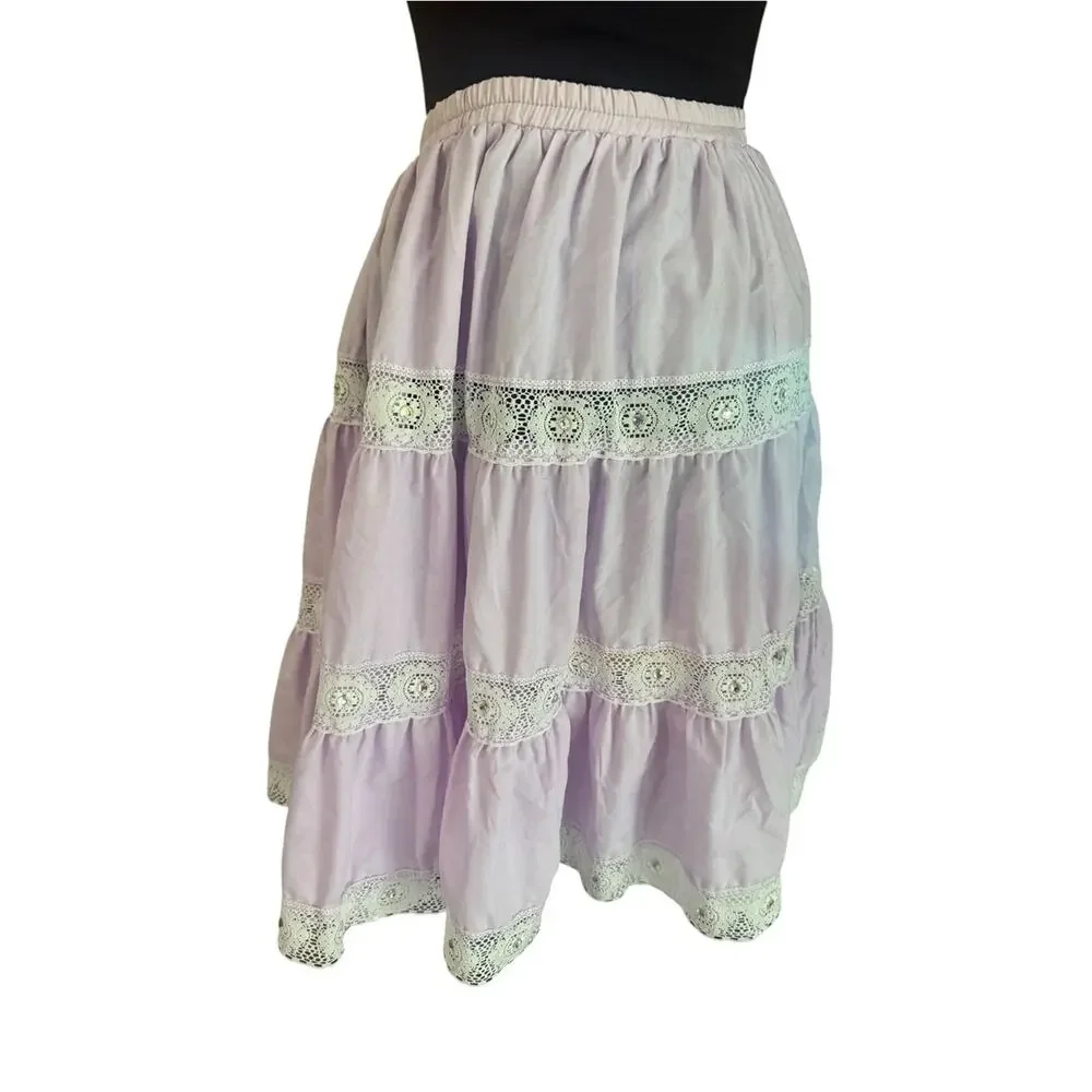 Vintage Square Up Fashions Prairie Skirt Set USA Cottagecore Western Lace Size L